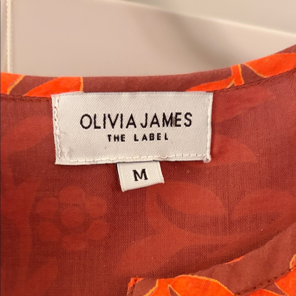 Olivia James Orange Leaf Pattern Long Sleeve Dress - image 2